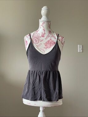 American Eagle Outfitters Charcoal Gray Spaghetti Strap Peplum Camisole